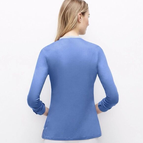NWT Ann Taylor Jersey Knit Blue Striped Cotton Bib Long Sleeved Top XSP Petite - Picture 3 of 10
